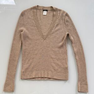 J. Crew Beige V-Neck Ribbed Sweater - Size M - Wool/Silk/Cashmere